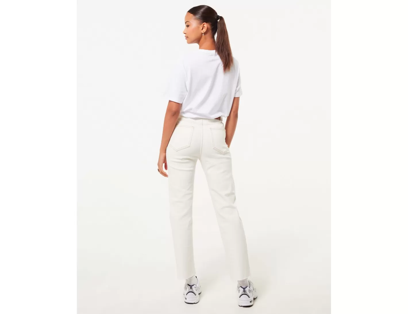 Jean Slim Mom surpiqué beige^Jennyfer Sale