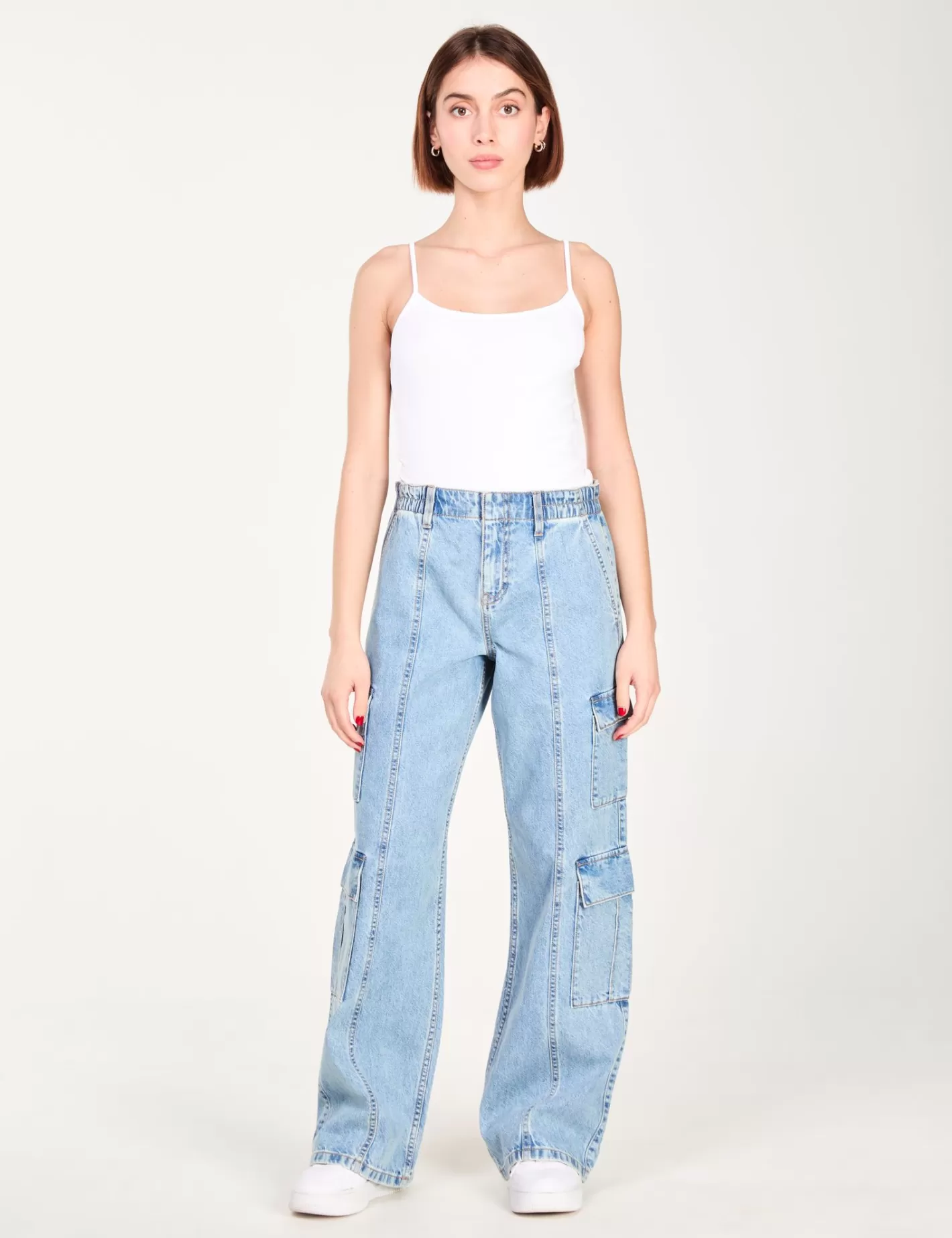 Jean straight cargo coutures apparentes bleu^Jennyfer Best Sale