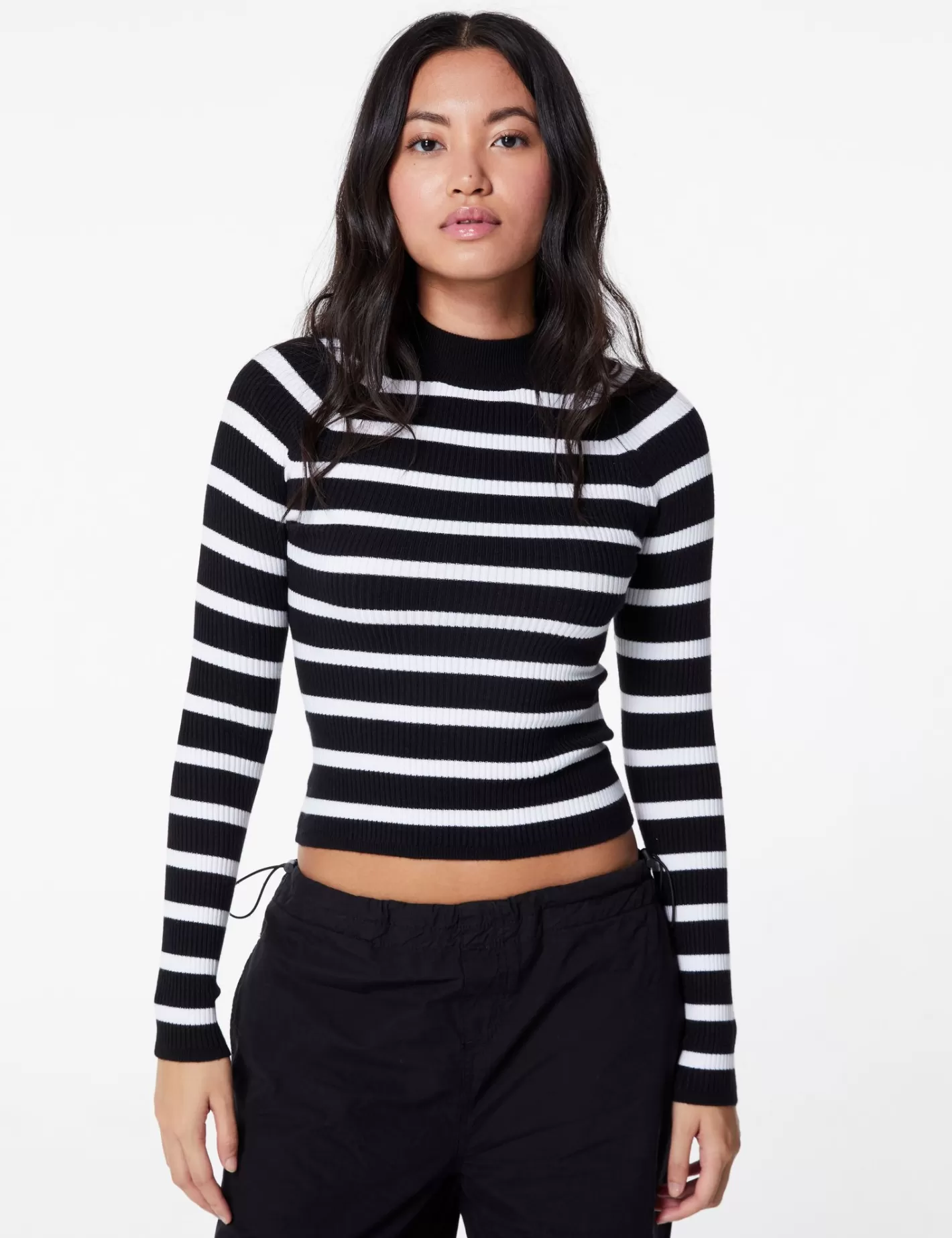 Pull col montant rayé noir et blanc^Jennyfer Discount