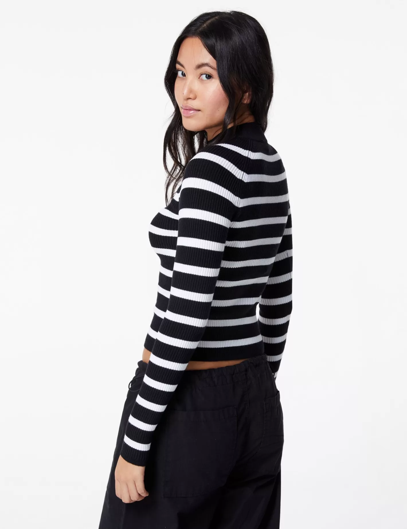 Pull col montant rayé noir et blanc^Jennyfer Discount