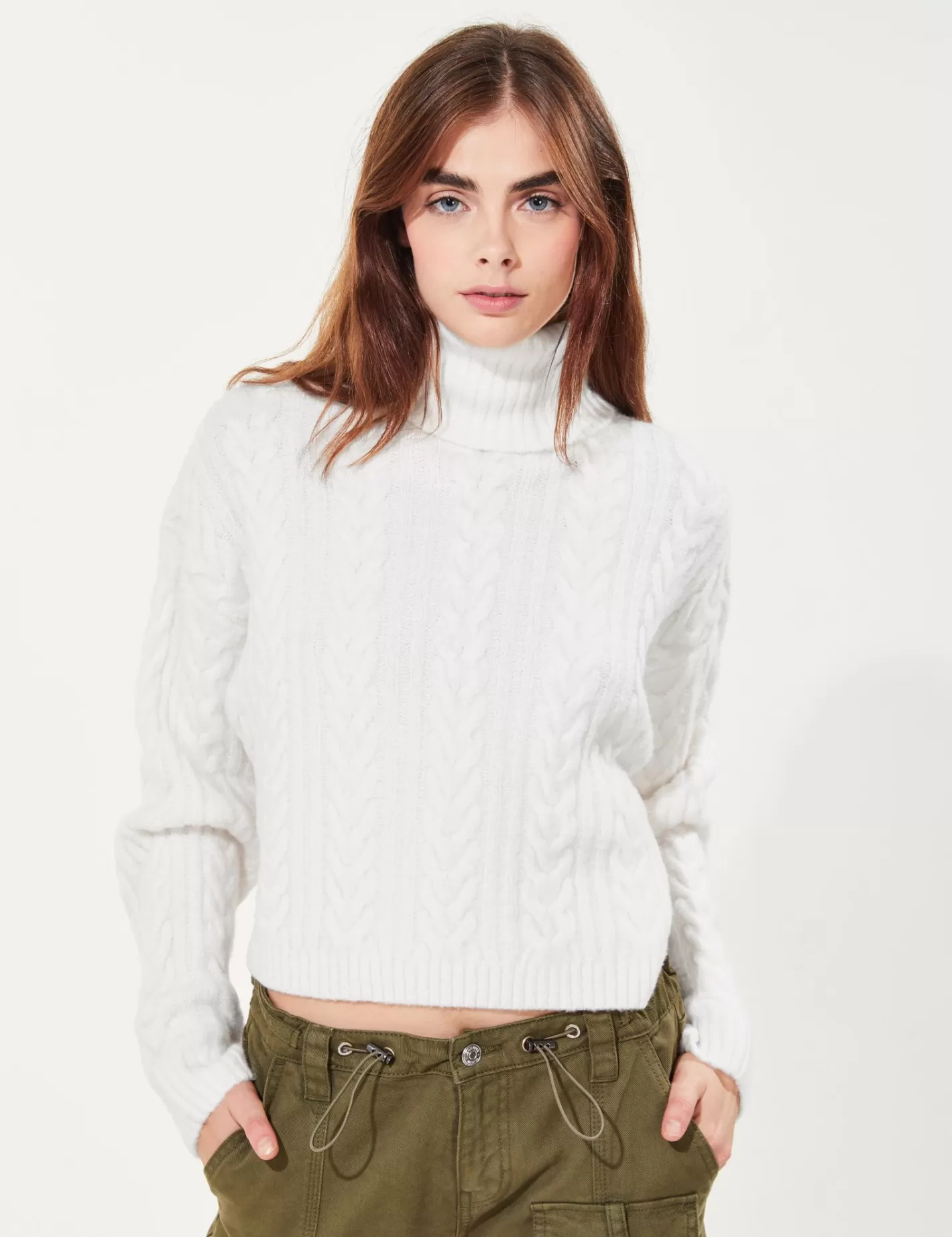 Pull col roulé en maille tressée écru^Jennyfer Outlet