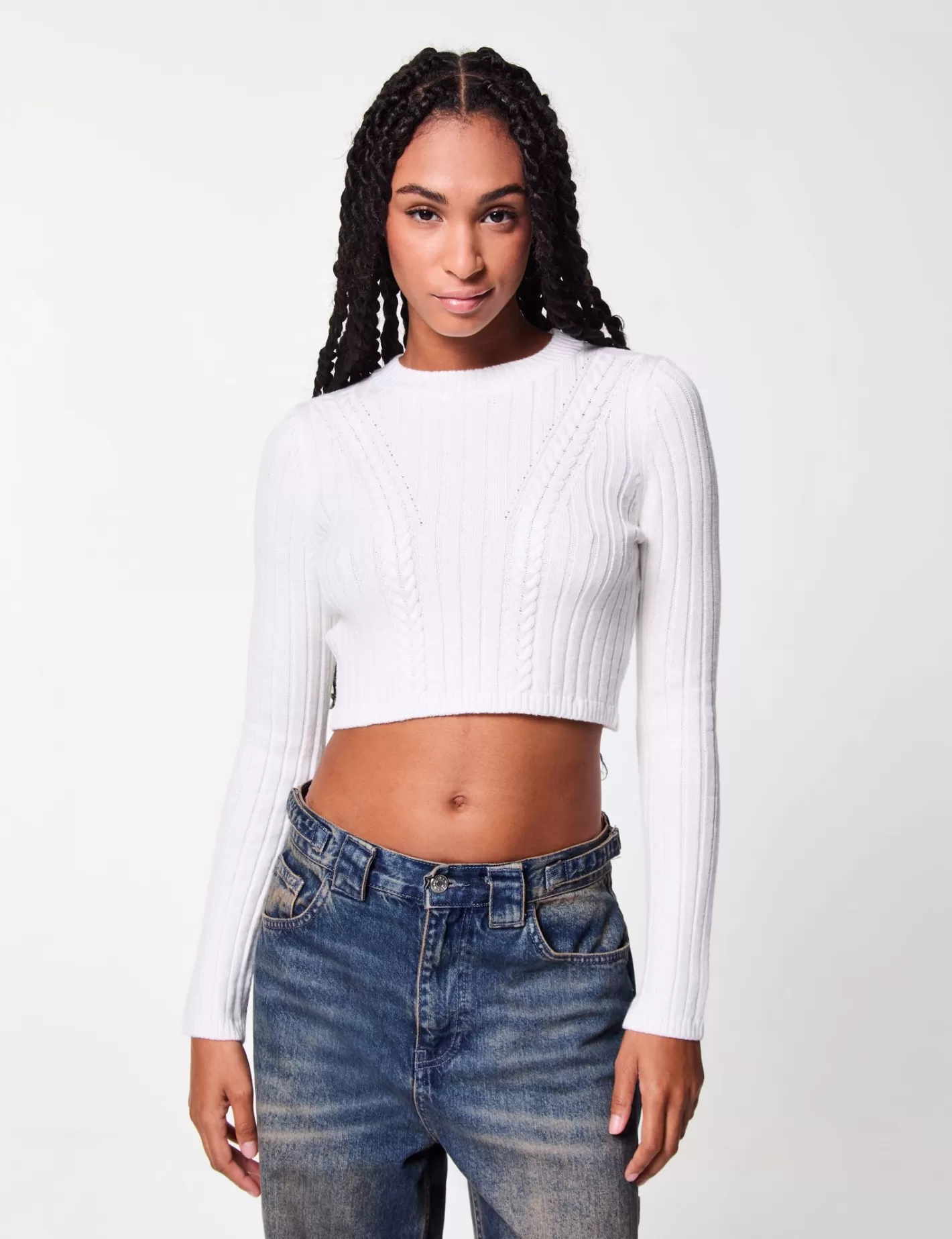 Pull court écru en maille tressée^Jennyfer Best Sale