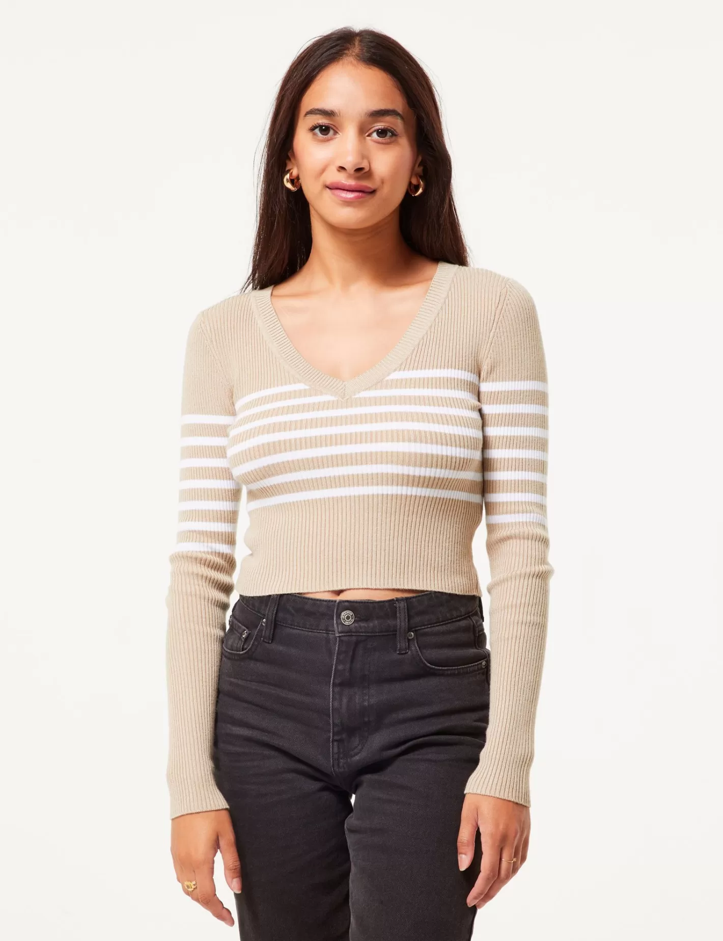 Pull manche longues en maille côtelée beige et blanc^Jennyfer Best Sale