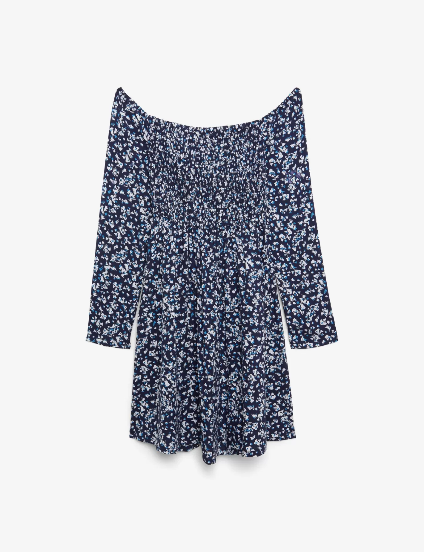 Robe bardot liberty à fronces bleue ^Jennyfer Sale