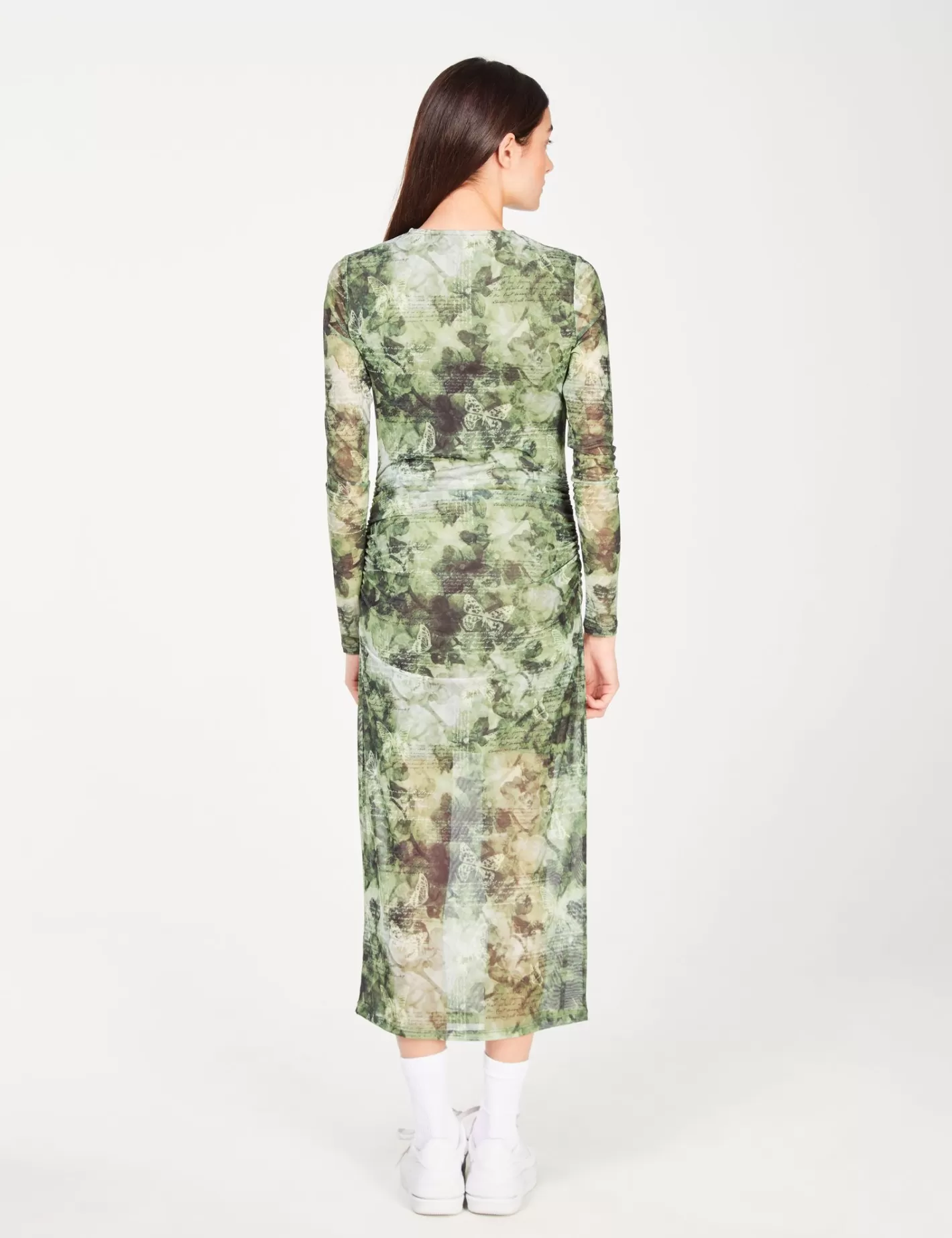 Robe longue à fronces en tulle imprimé fleuri vert^Jennyfer Store