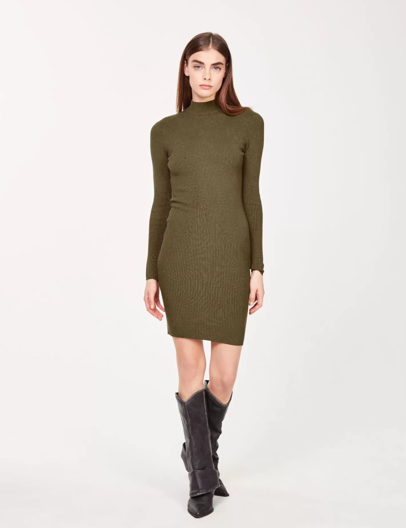 Robe longue en maille côtelée vert kaki^Jennyfer Clearance