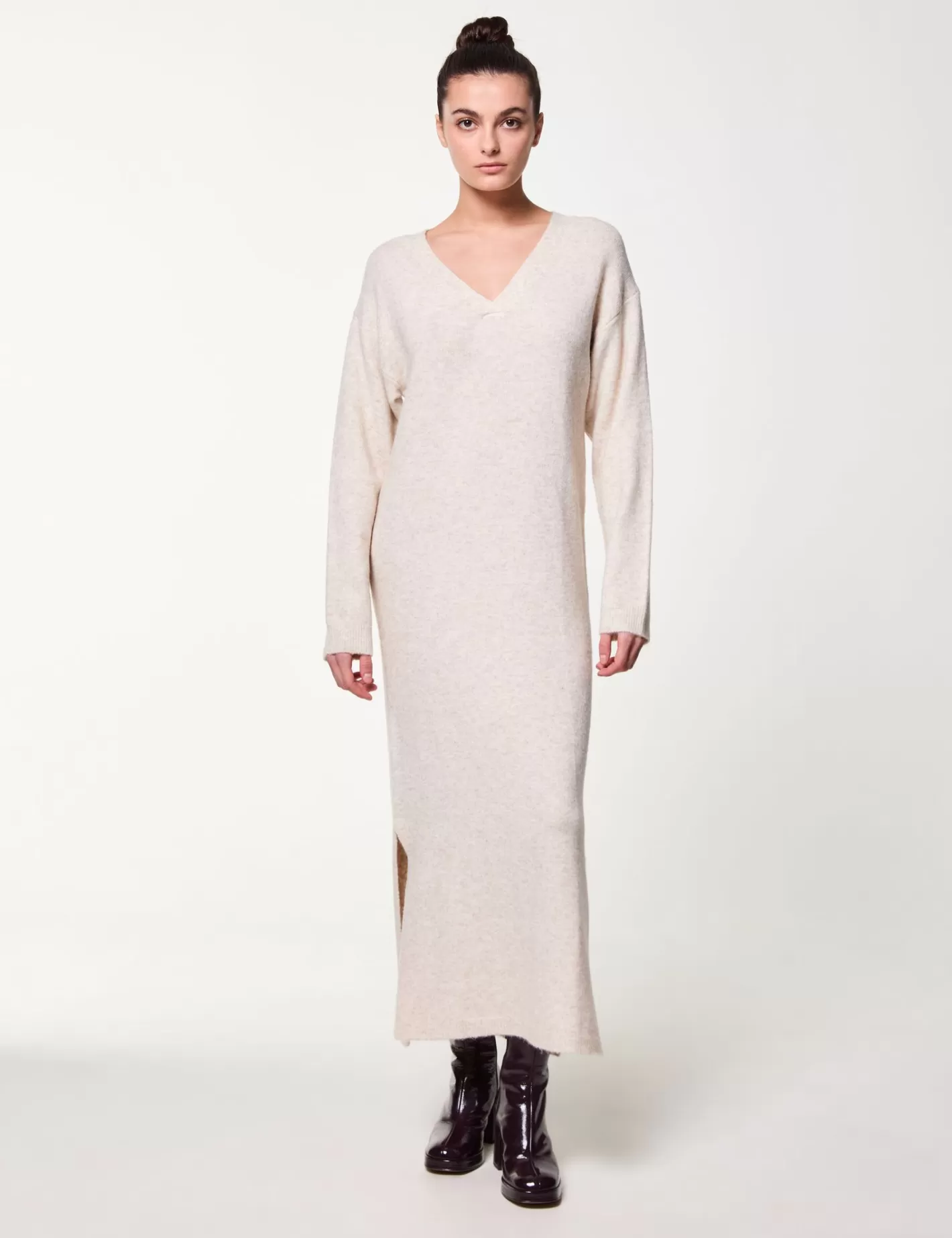 Robe pull maxi longue beige chiné^Jennyfer Store