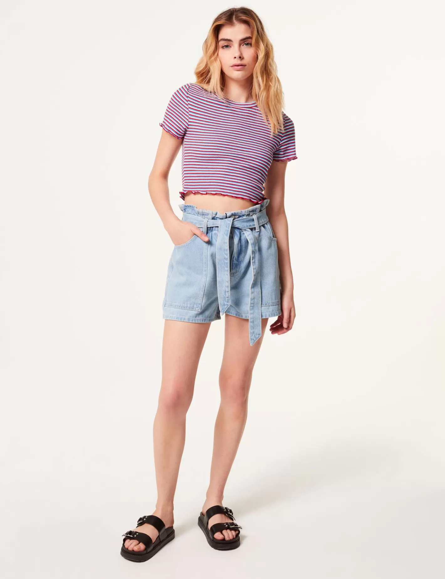 Short en jean avec ceinture à nouer bleu^Jennyfer New