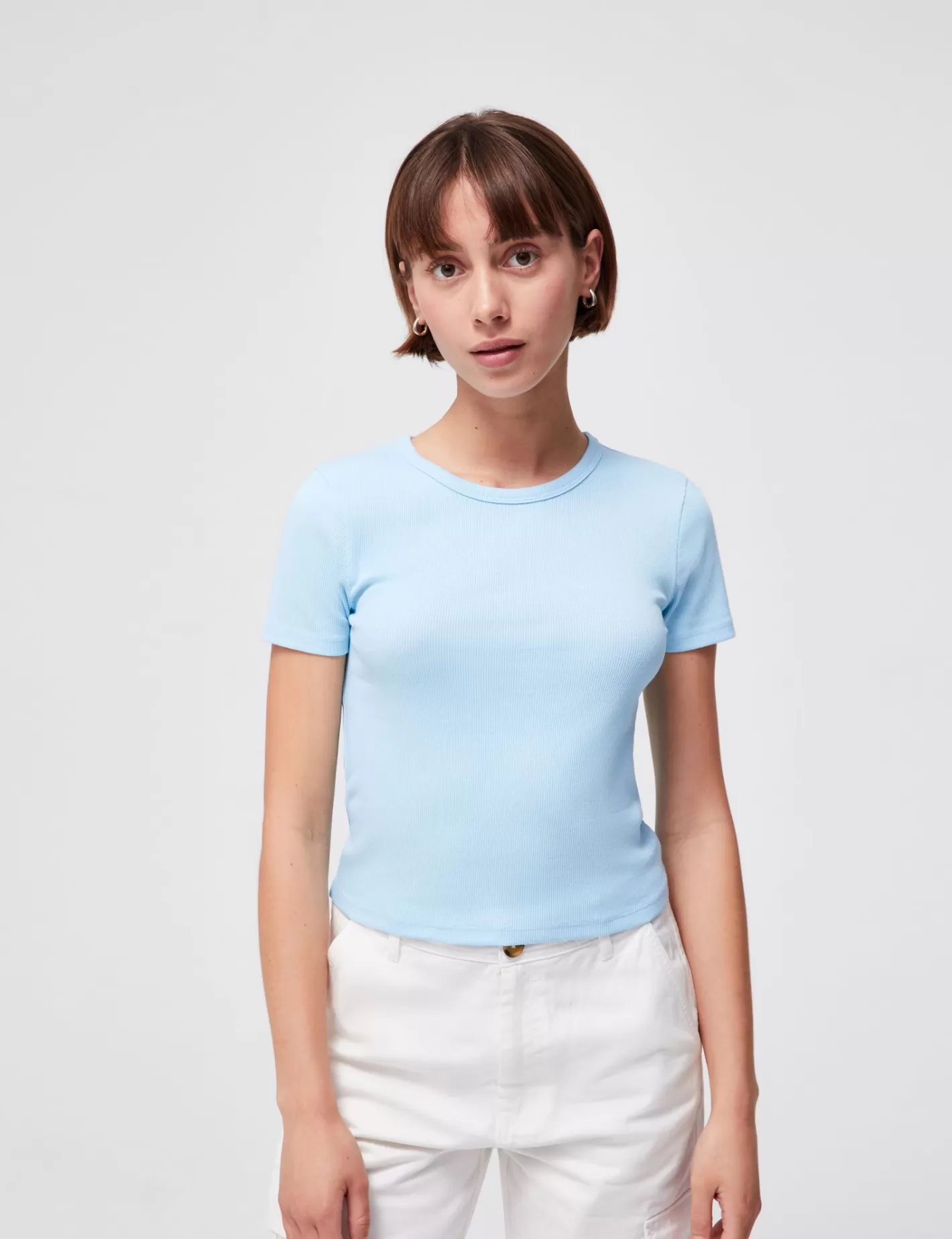 Tee-shirt côtelé basic bleu clair^Jennyfer New