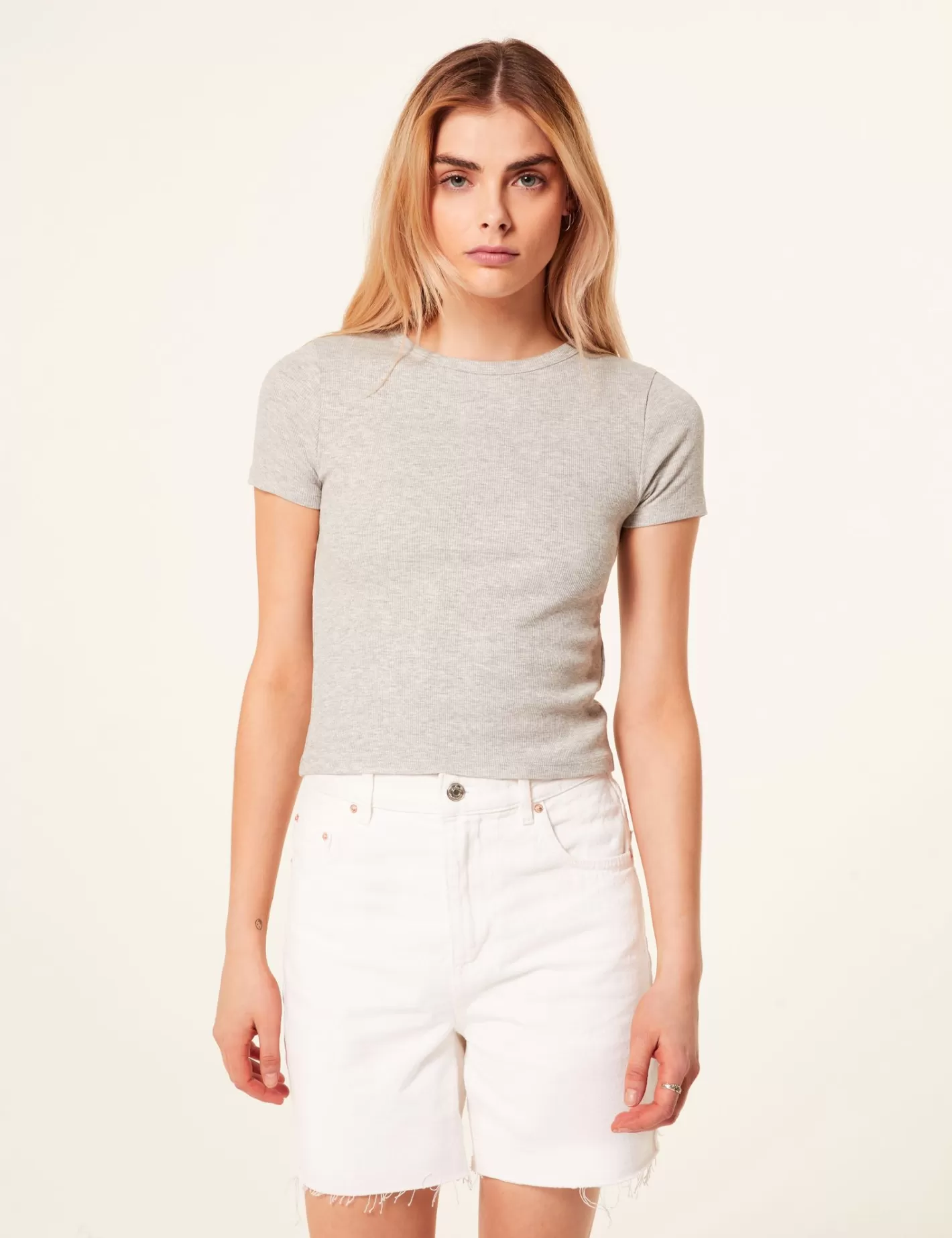 Tee-shirt gris chiné côtelé basic^Jennyfer Online