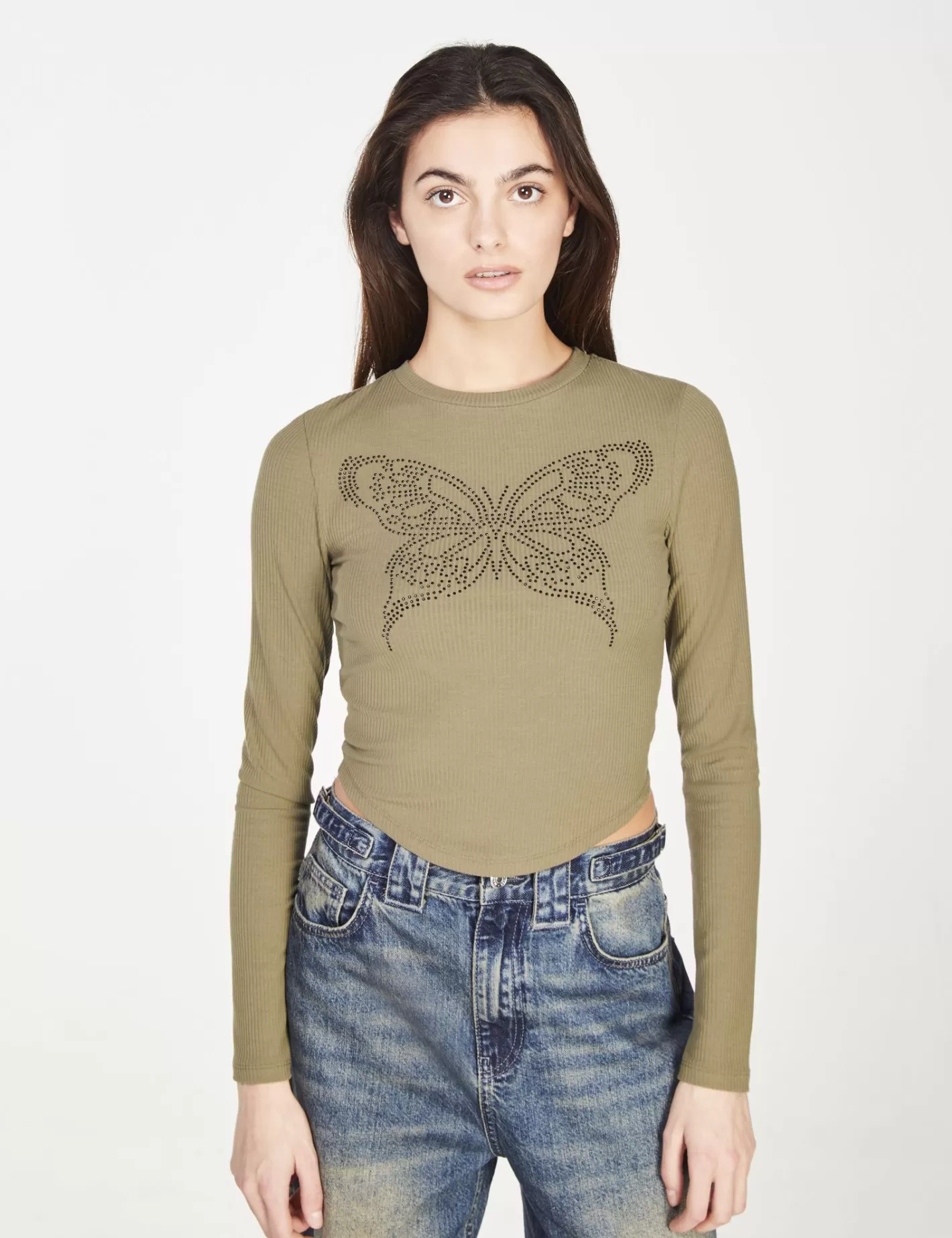 Tee-shirt papillon en strass vert ^Jennyfer Cheap