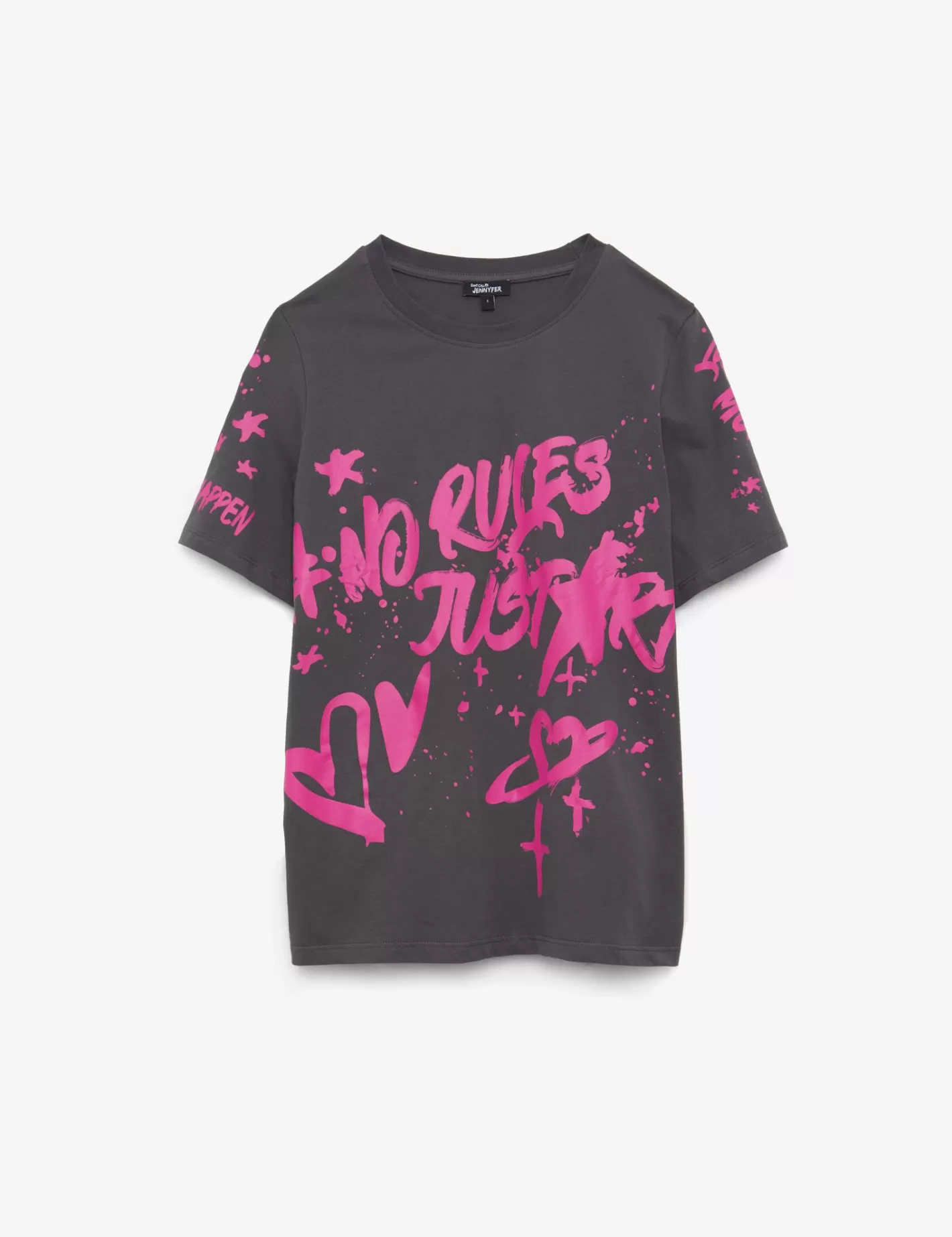 T-shirt gris foncé à motif graffiti rose^Jennyfer Fashion